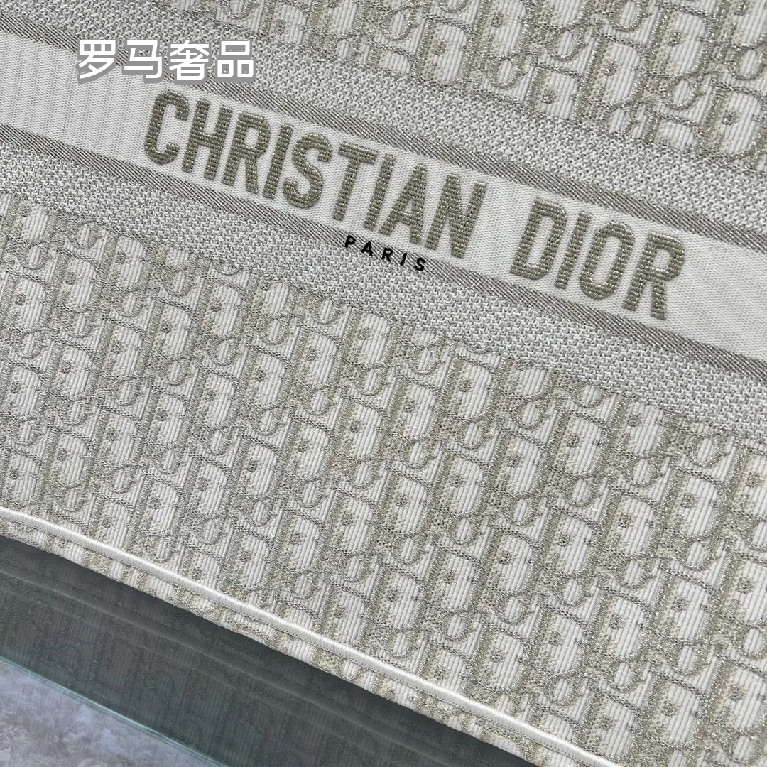 Christian Dior Book Tote Bag - Cream Oblique Embroidery Canvas Luxury Handbag