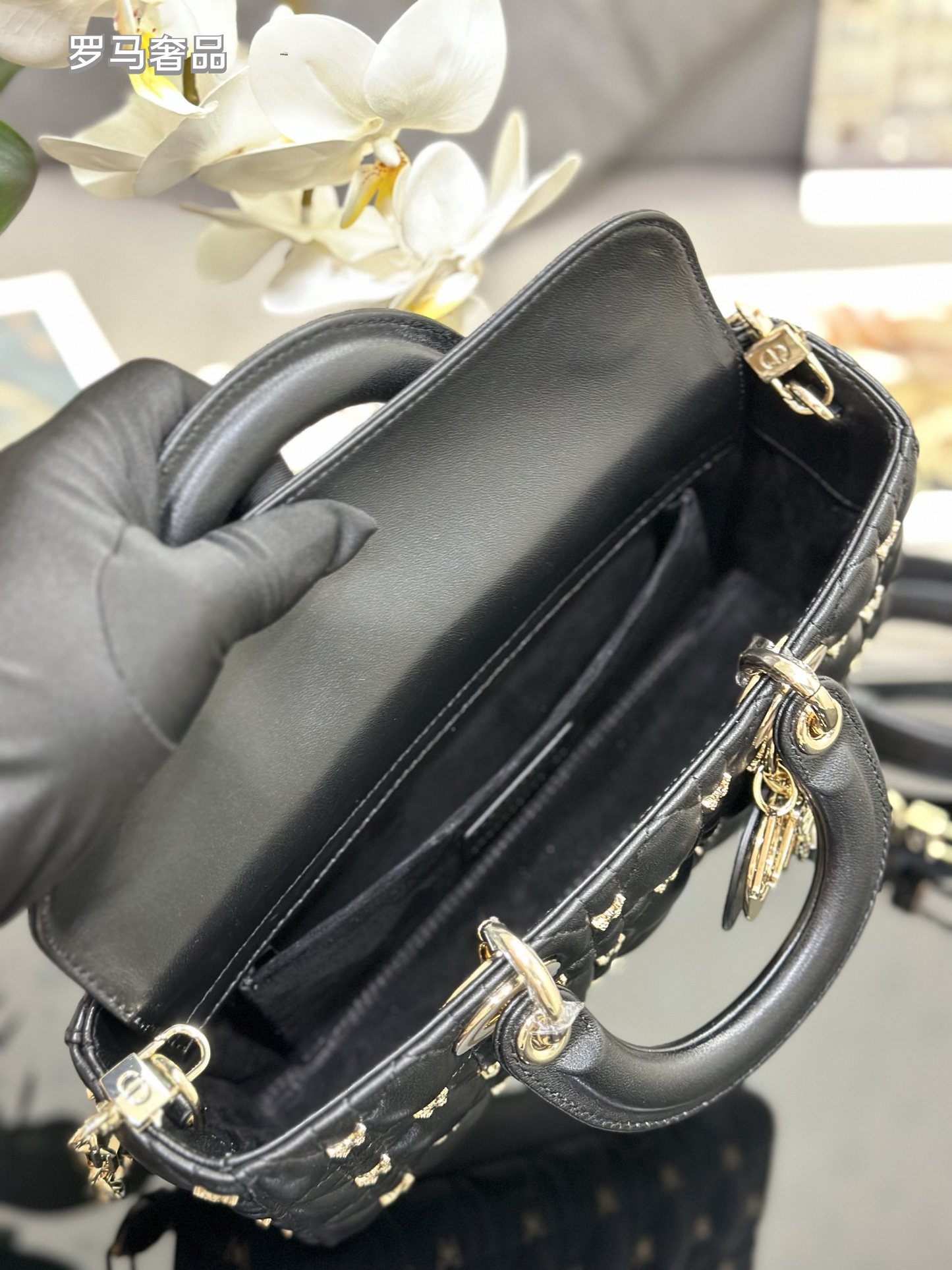 Christian Dior Lady D-Joy Bag Black Quilted Lambskin with Butterfly Charm