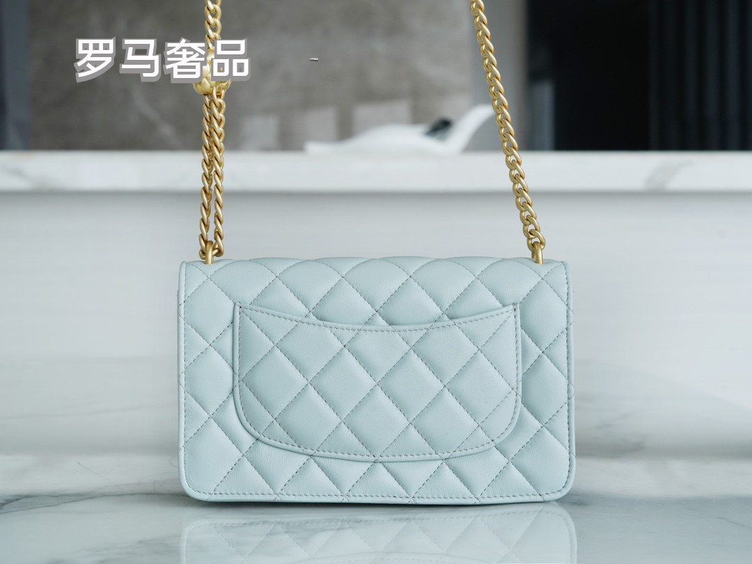 Chanel Quilted Lambskin Wallet on Chain with Camellia Gold Charm - Black