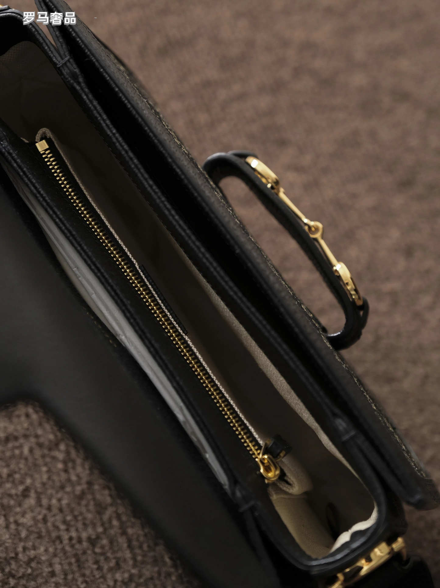 Gucci Vintage Monogram Canvas Shoulder Bag with Gold Horsebit Buckle