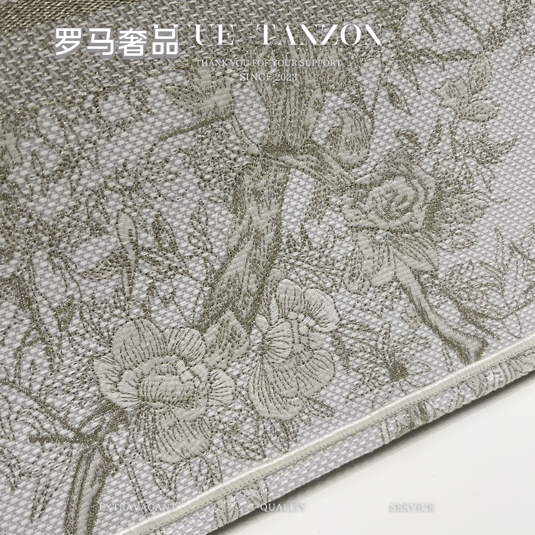 Dior Grey Toile de Jouy Embroidered Canvas Tote Bag Luxury Handbag