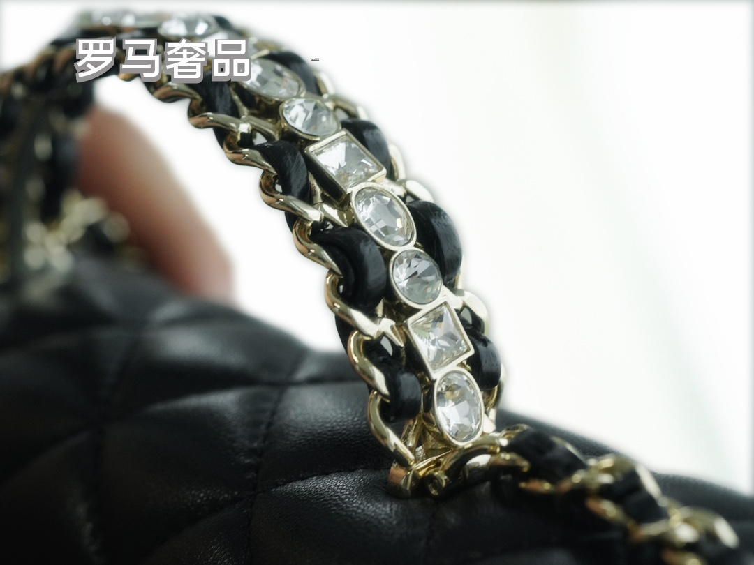 Elegant Black Quilted Leather Top Handle Flap Bag with Silver-Tone Chain