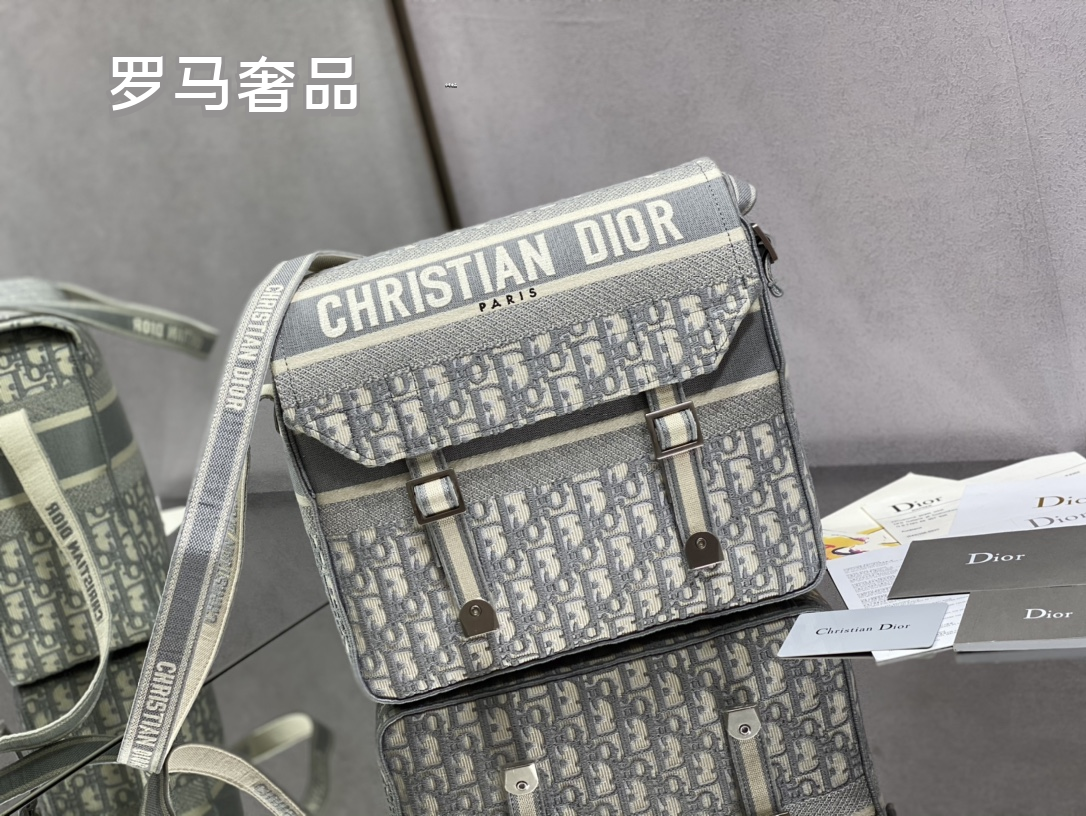 Christian Dior Oblique Canvas Messenger Bag - Navy/Beige Crossbody Bag