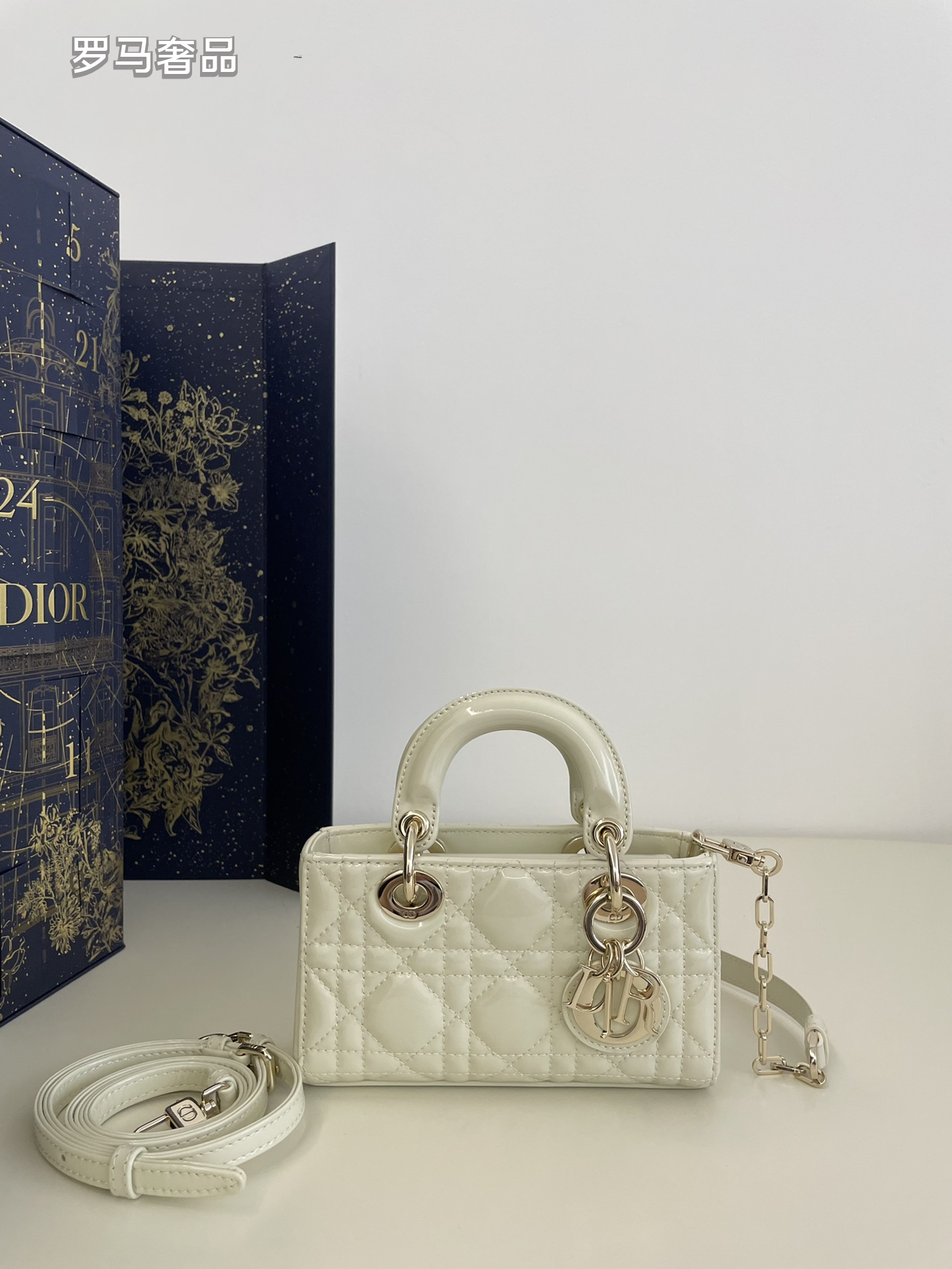 Dior Mini Quilted Patent Leather Top Handle Handbag with Charms