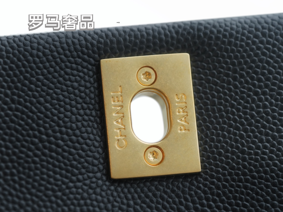 Chanel Medium Coco Handle Bag Black Quilted Caviar Leather Gold Hardware