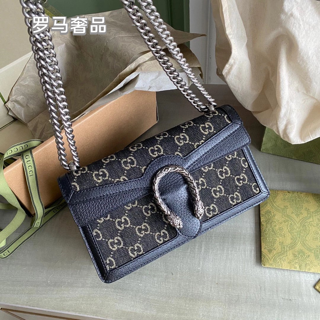 Gucci Dionysus Small GG Supreme Canvas Shoulder Bag - Blue Leather