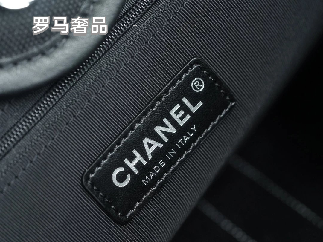 Chanel Pinstripe Canvas Deauville Tote Bag with Matching Pouch - Black/White
