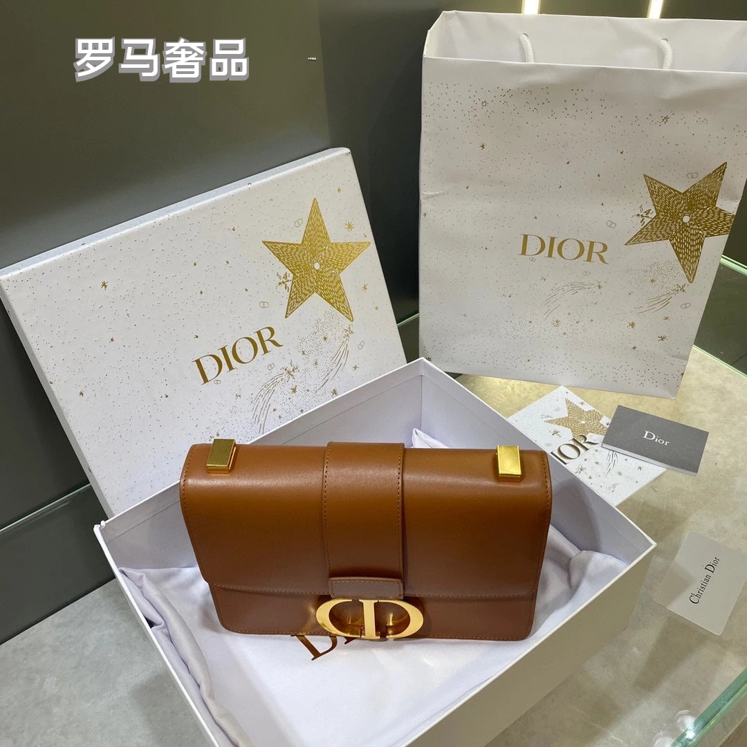 Christian Dior 30 Montaigne Bag in Black Smooth Calfskin with Gold-Finish CD Clasp