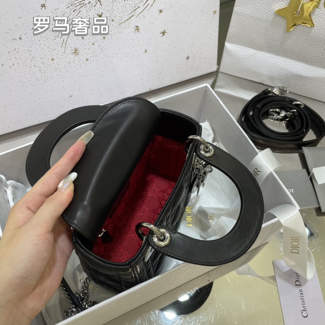 Lady Dior Micro Bag - Black Cannage Lambskin with Gold-Finish Metal Charms