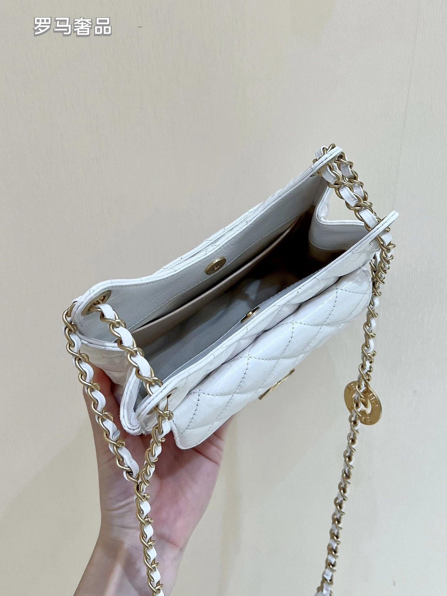 Chanel Small Hobo Bag White Quilted Lambskin Gold-Tone Metal Handbag