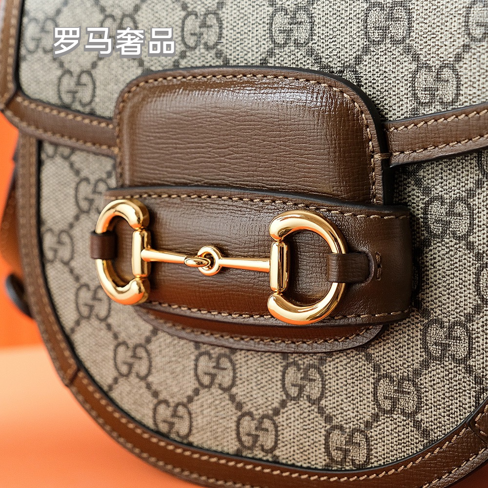 Gucci Vintage Monogram Canvas Saddle Crossbody Bag with Horsebit Detail