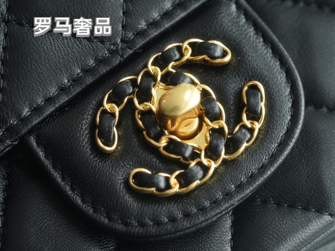 Women's Classic Quilted Black Flap Handbag with Gold-Tone Chain Details