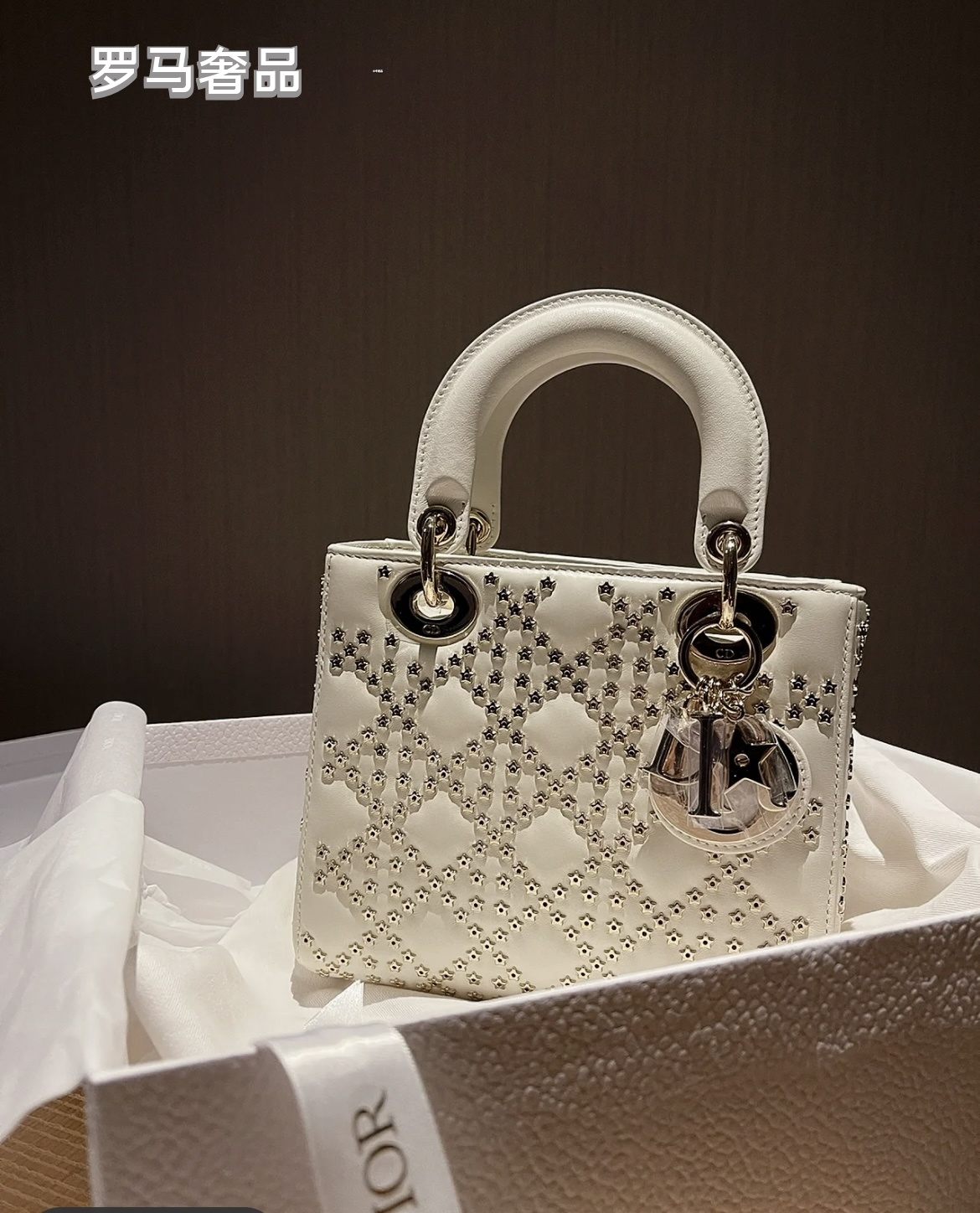 Lady Dior My ABCDior Bag White Cannage Lambskin with Gold-Finish Charms