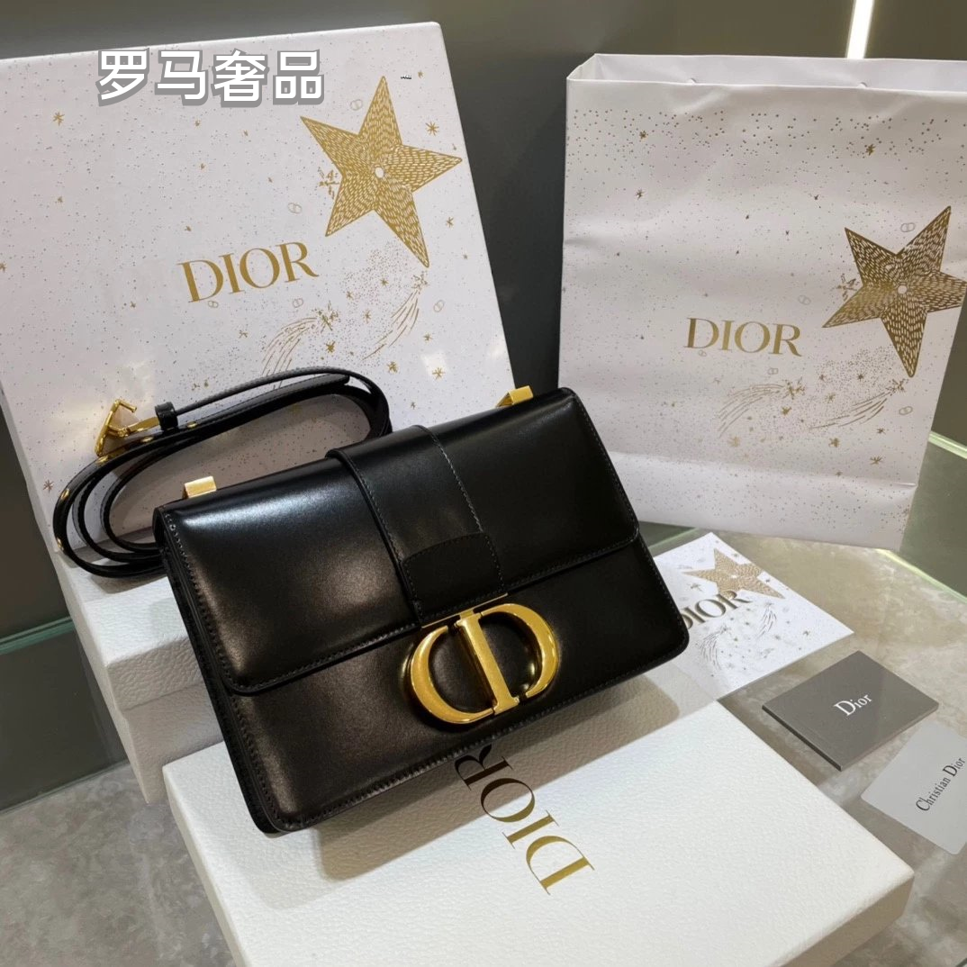 Christian Dior 30 Montaigne Bag in Black Smooth Calfskin with Gold-Finish CD Clasp