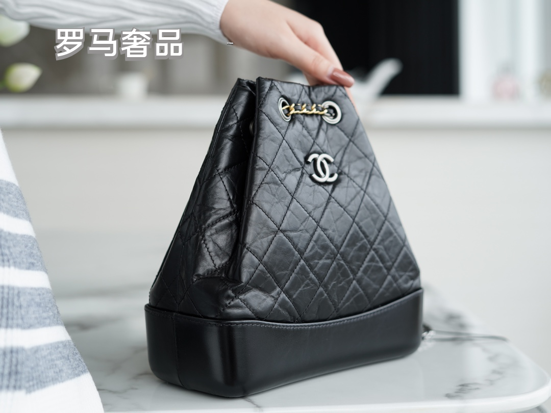 Chanel Gabrielle Small Bucket Bag - Black Quilted Calfskin with Mixed Metal Hardware