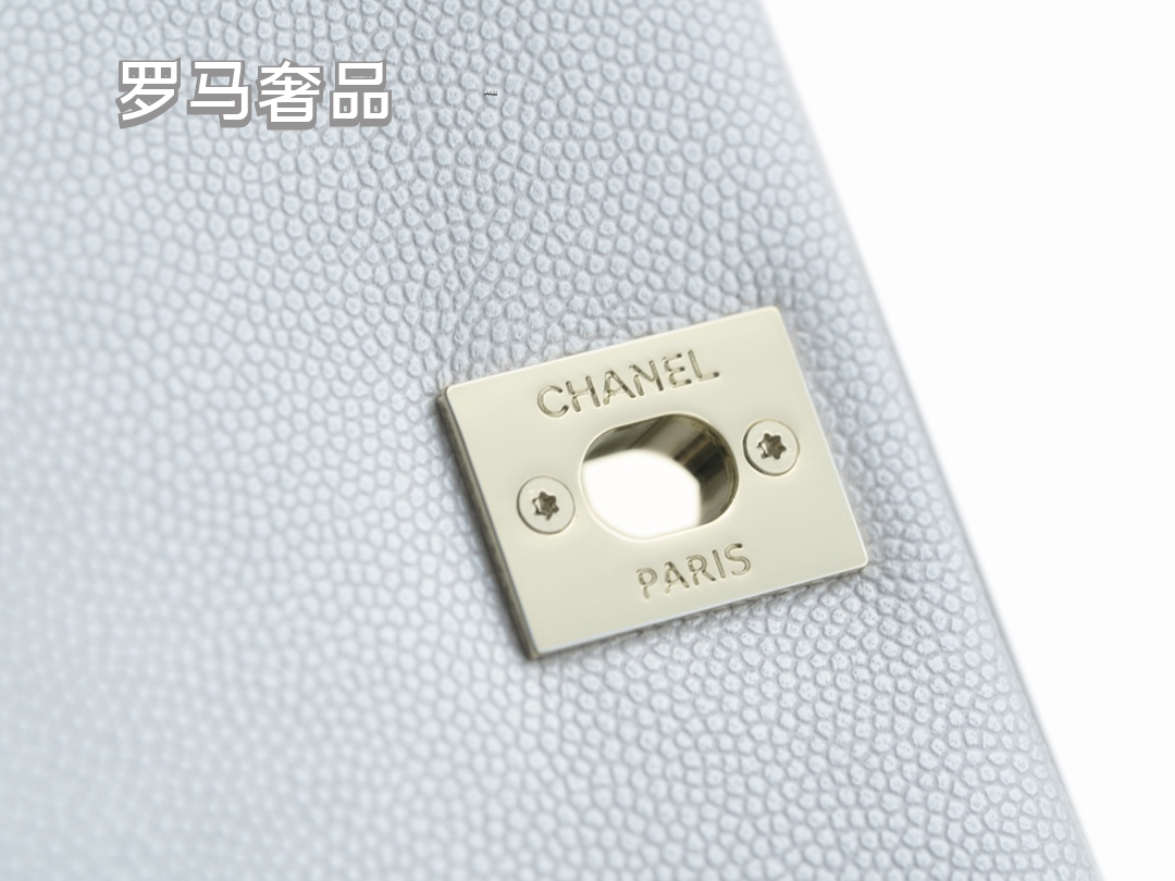 Chanel White Quilted Caviar Coco Handle Bag with Gold-Tone Hardware