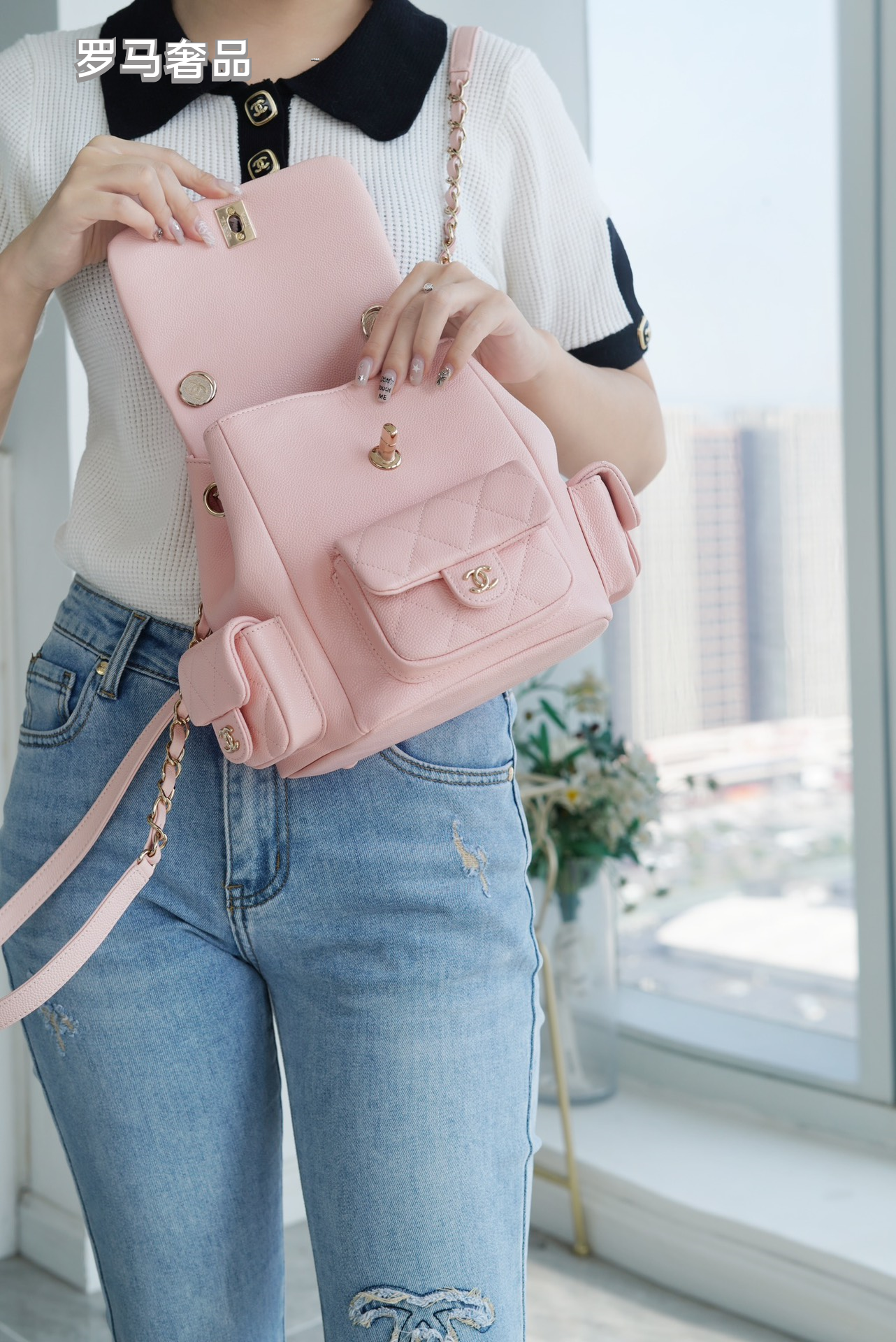 Chanel Quilted Pink Leather Backpack with Gold-Tone CC Logo