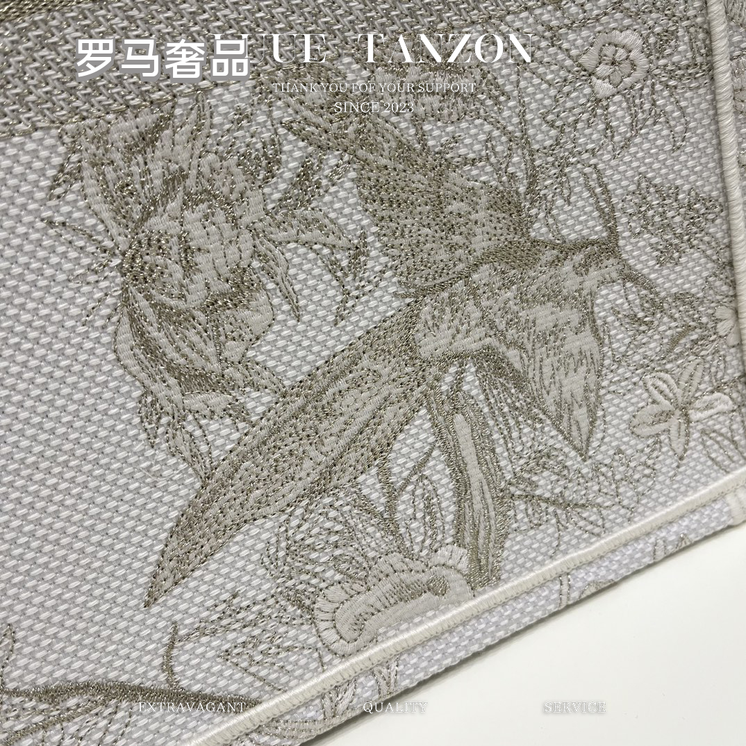 Christian Dior White and Grey Toile de Jouy Large Book Tote Bag