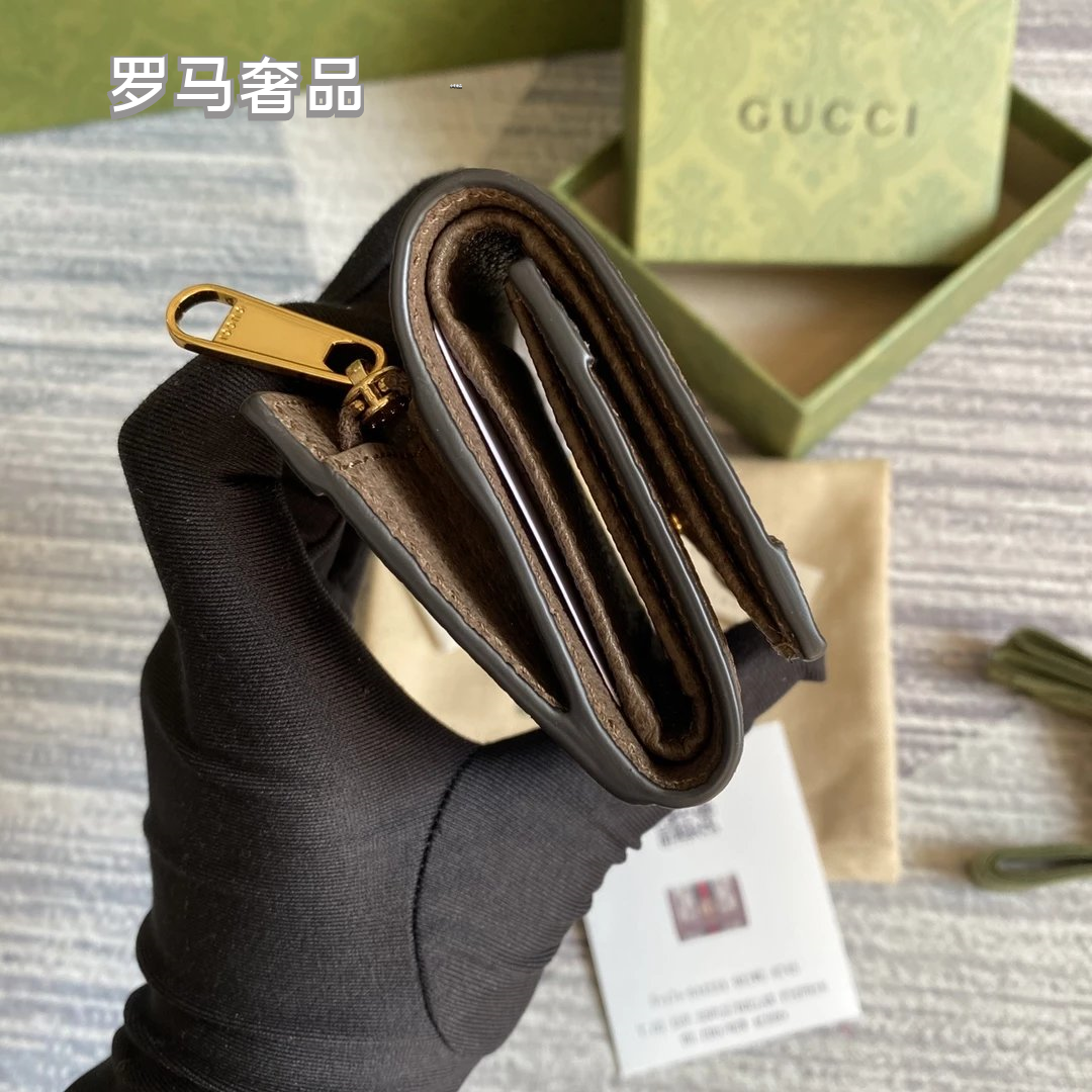 Gucci Monogram Canvas Card Case Wallet with Web Stripe and Gold Logo