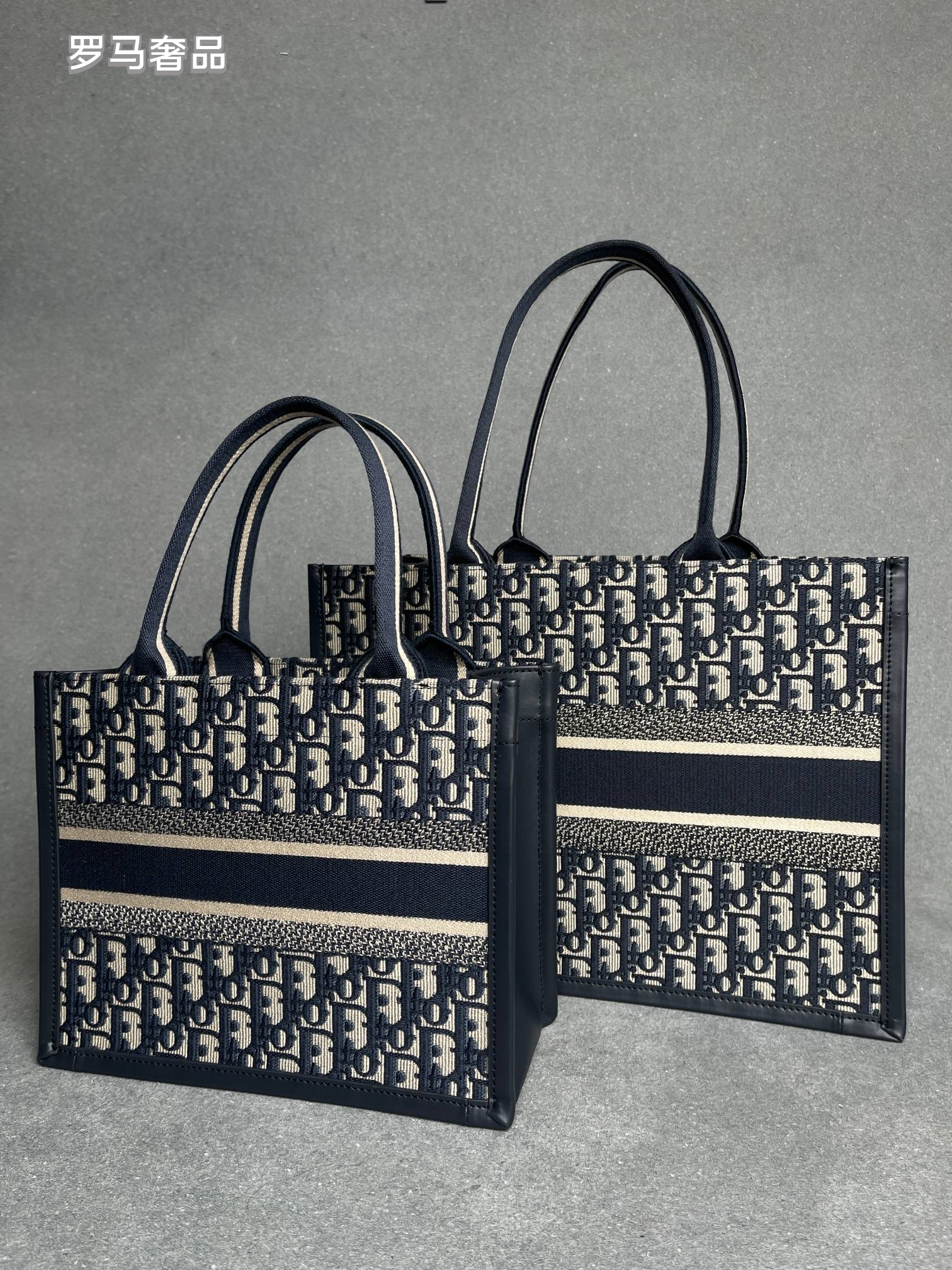 Christian Dior Book Tote - Blue Dior Oblique Embroidery