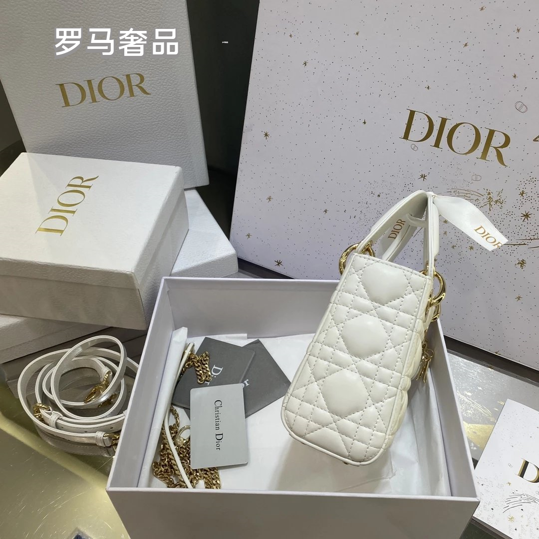 Christian Dior Lady Dior Mini Bag White Cannage Lambskin with Silver-Tone Hardware