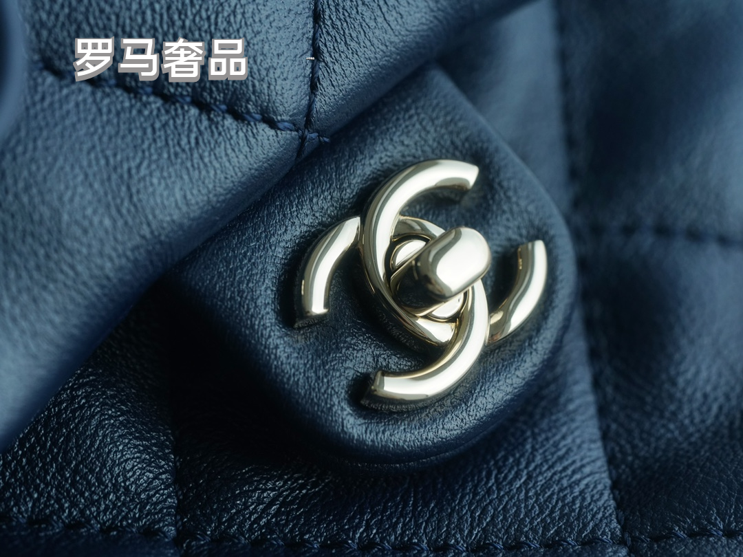Chanel Navy Quilted Lambskin Leather Backpack with Silver-Tone Hardware