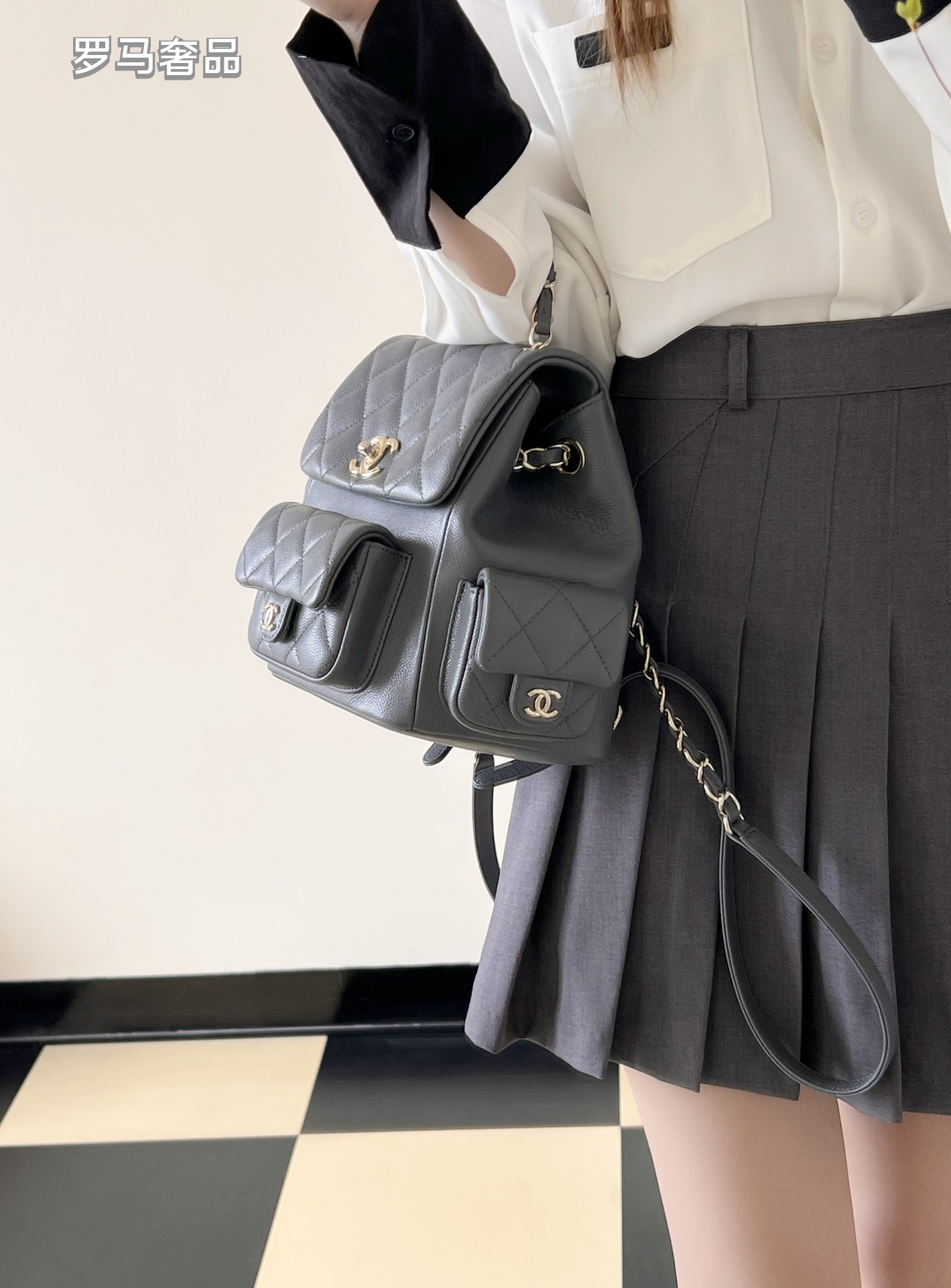 Chanel Dumas Quilted Caviar Leather Backpack - Black Gold-Tone Hardware