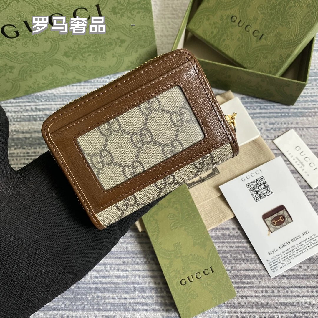 Gucci Ophidia GG Supreme Card Case Wallet with Web Stripe &amp; Double G