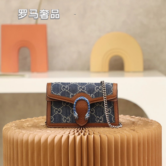 Gucci Dionysus Super Mini GG Denim Shoulder Bag - Blue/Brown