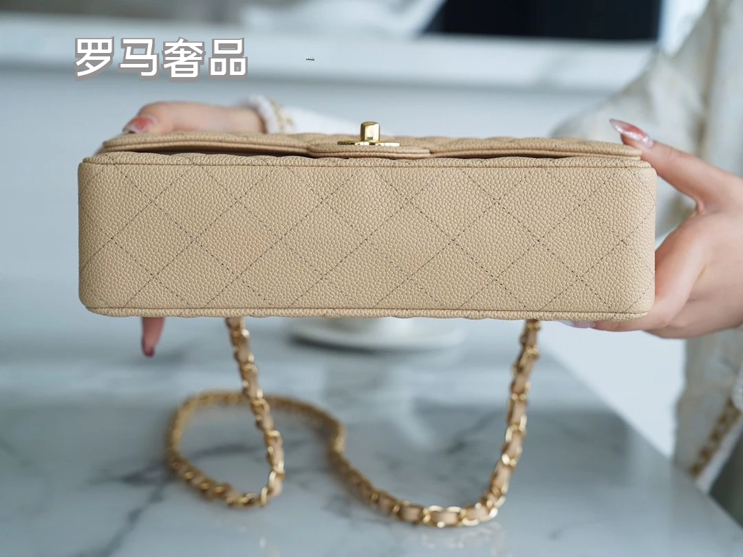 Luxury Beige Quilted Leather Flap Shoulder Bag with Gold-Tone Chain Strap
