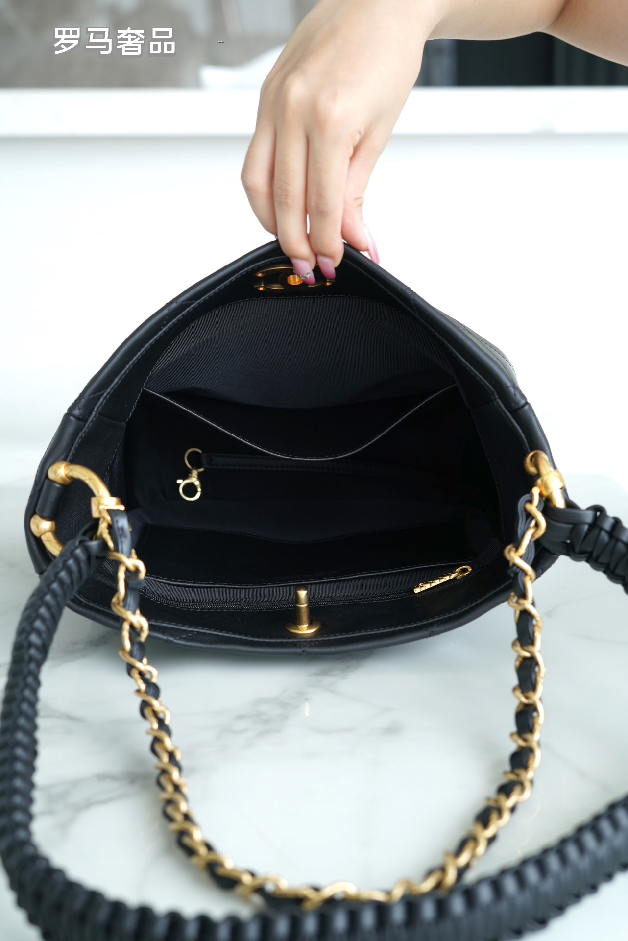Chanel Quilted Caviar Leather Small Bucket Bag with Gold-Tone Hardware - Black