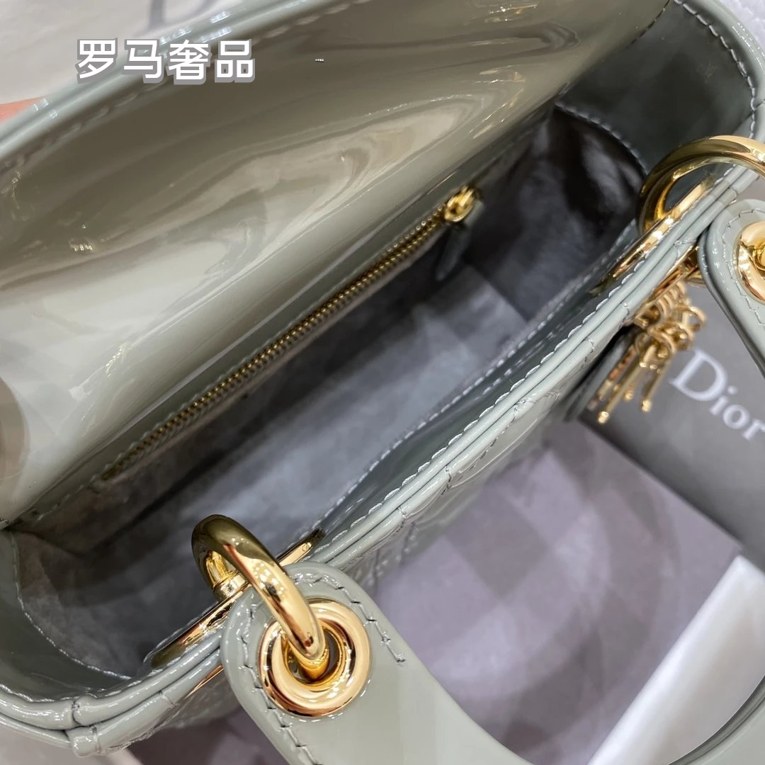 Dior Elegant Black Quilted Patent Leather Mini Top Handle Handbag