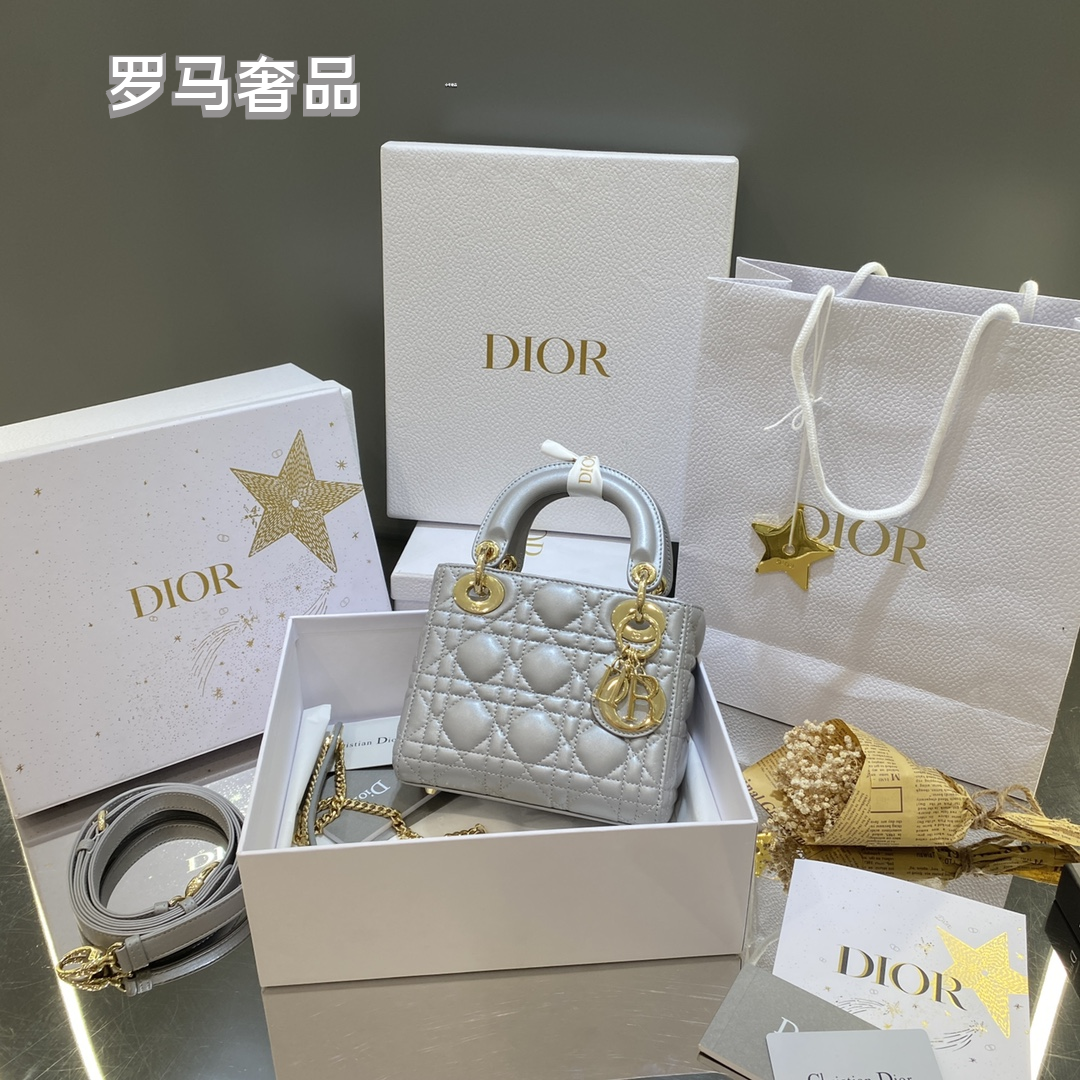 Lady Dior Micro Bag - Black Cannage Lambskin with Gold-Finish Metal Charms