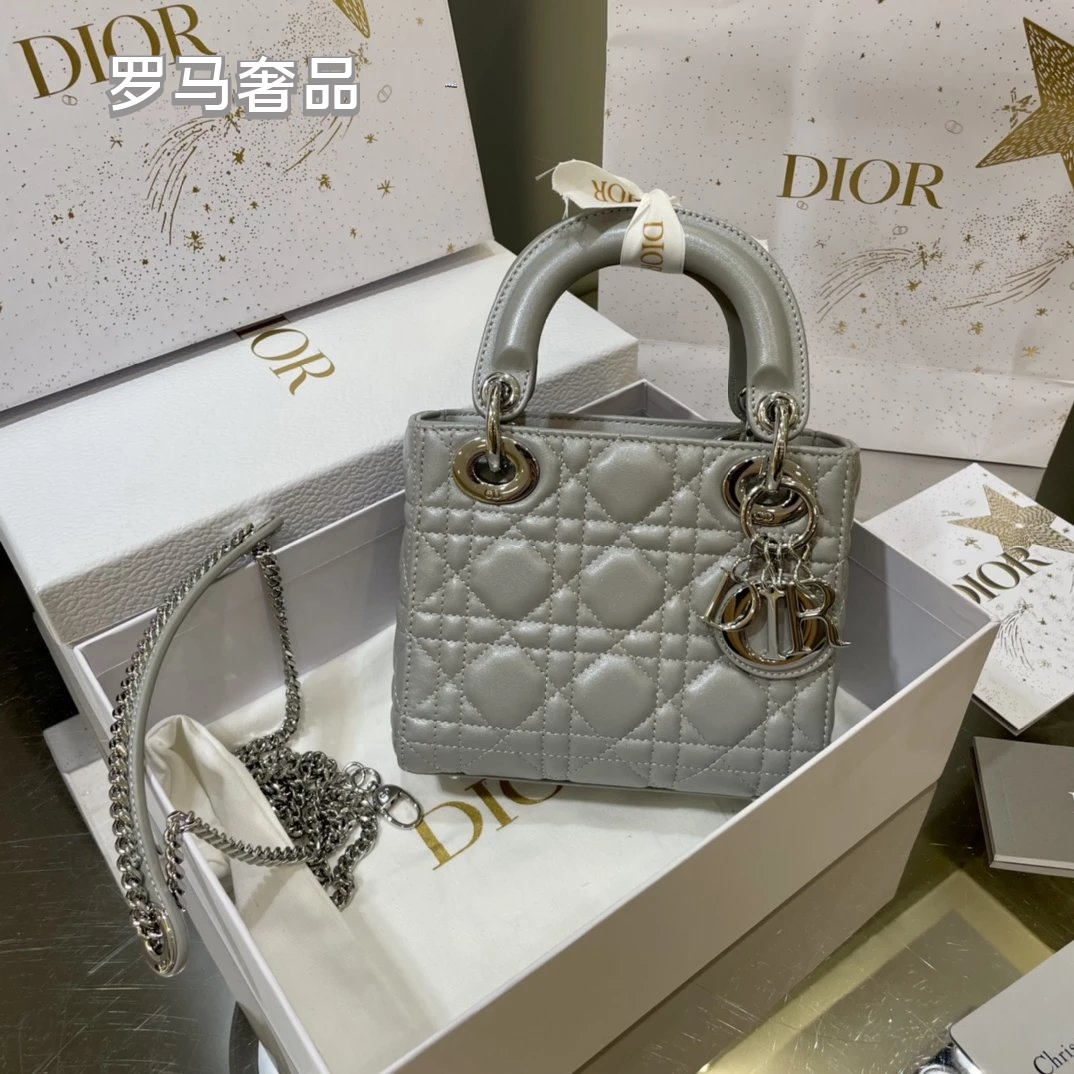 Christian Dior Lady Dior Mini Bag White Cannage Lambskin with Silver-Tone Hardware