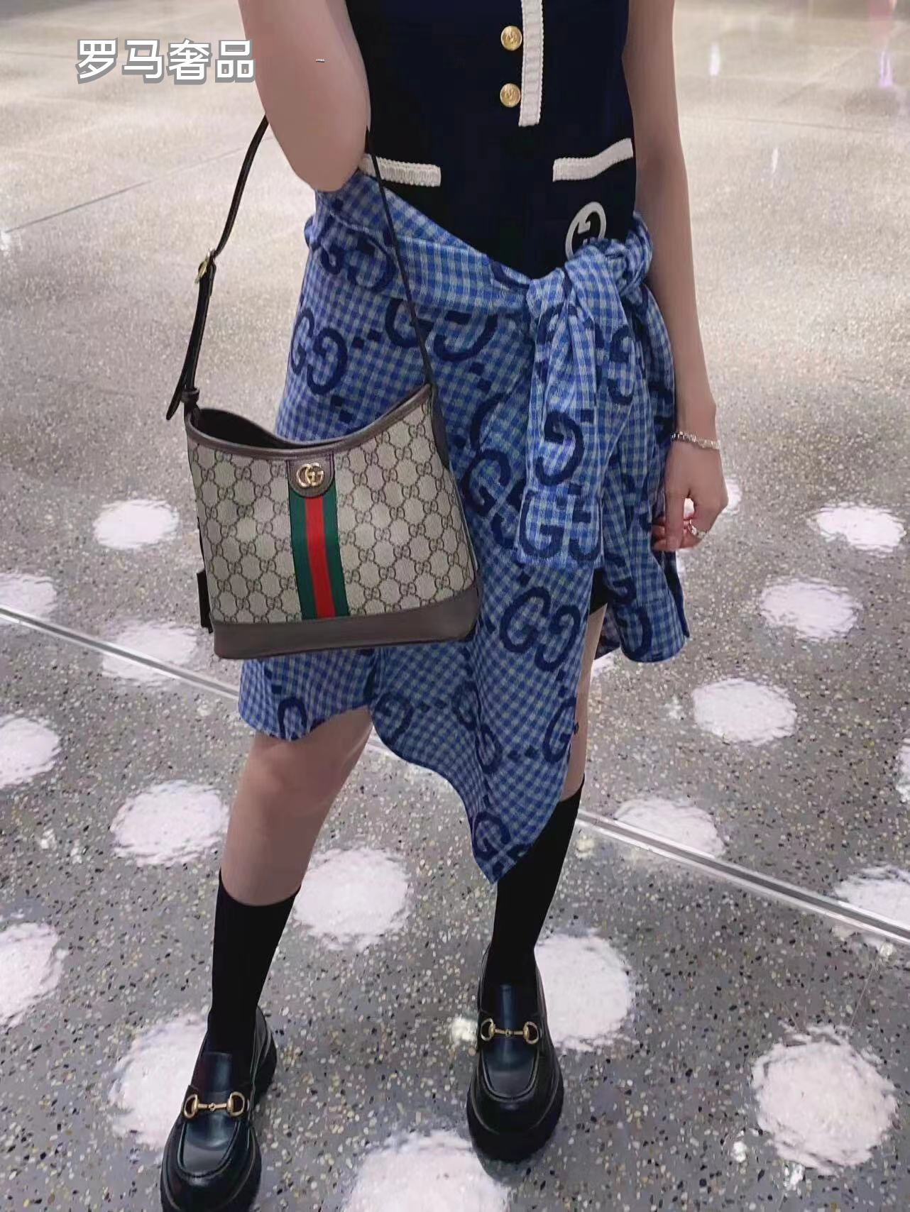 Gucci Vintage Monogram Canvas Hobo Shoulder Bag with Web Stripe