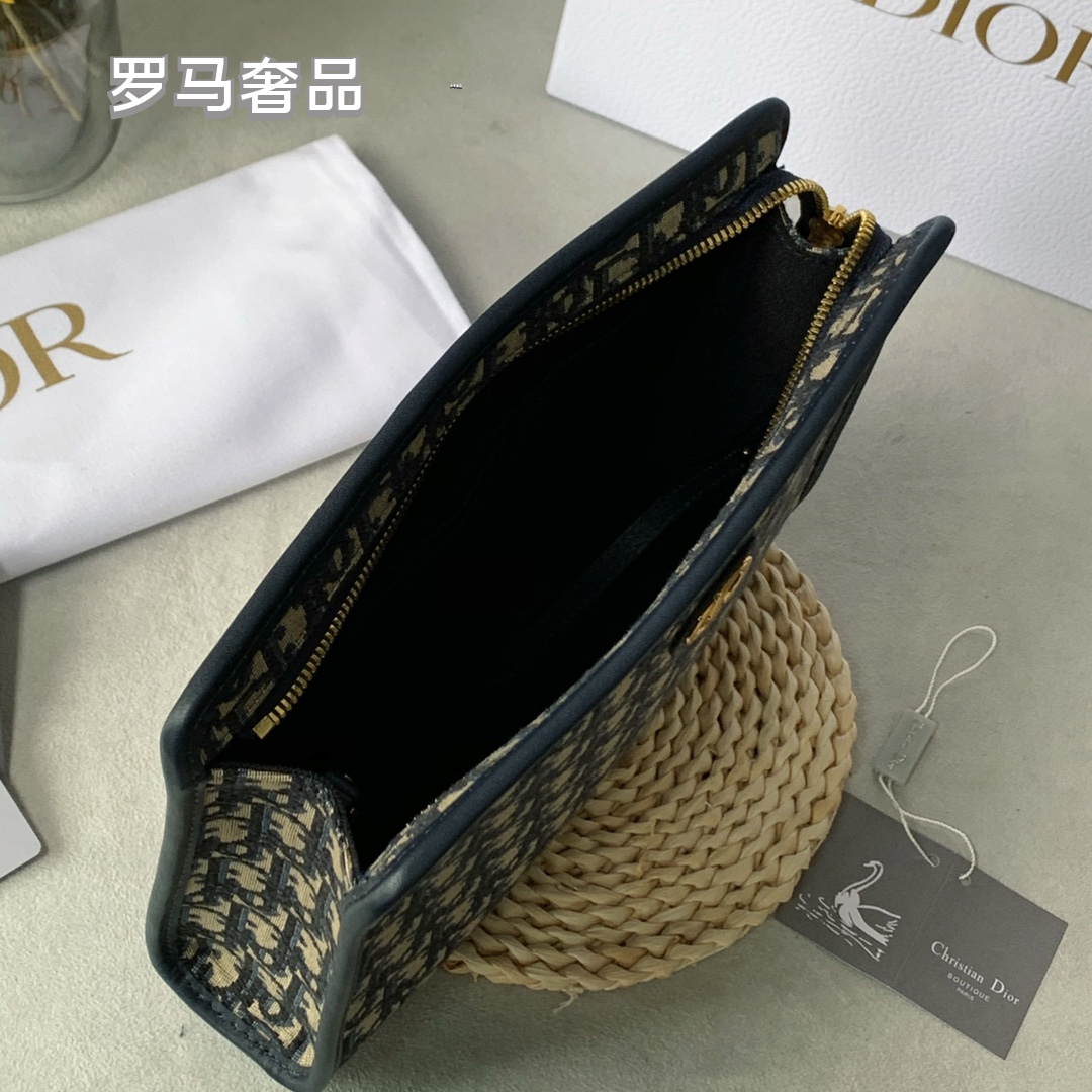 Christian Dior Oblique A5 Pouch Blue Jacquard Clutch Bag