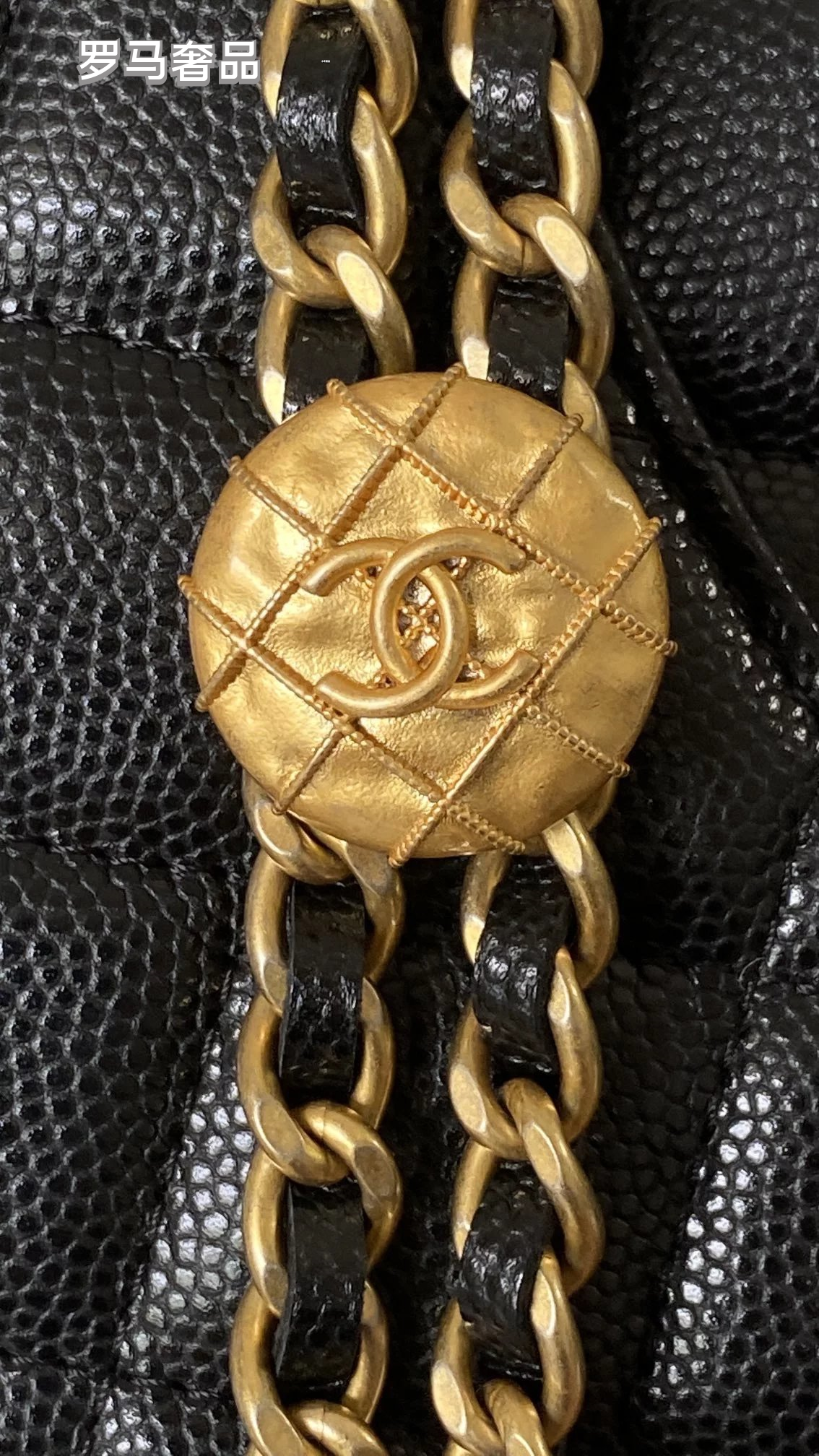 Tanzon Black Quilted Leather Crossbody Bag with Gold Chain Strap