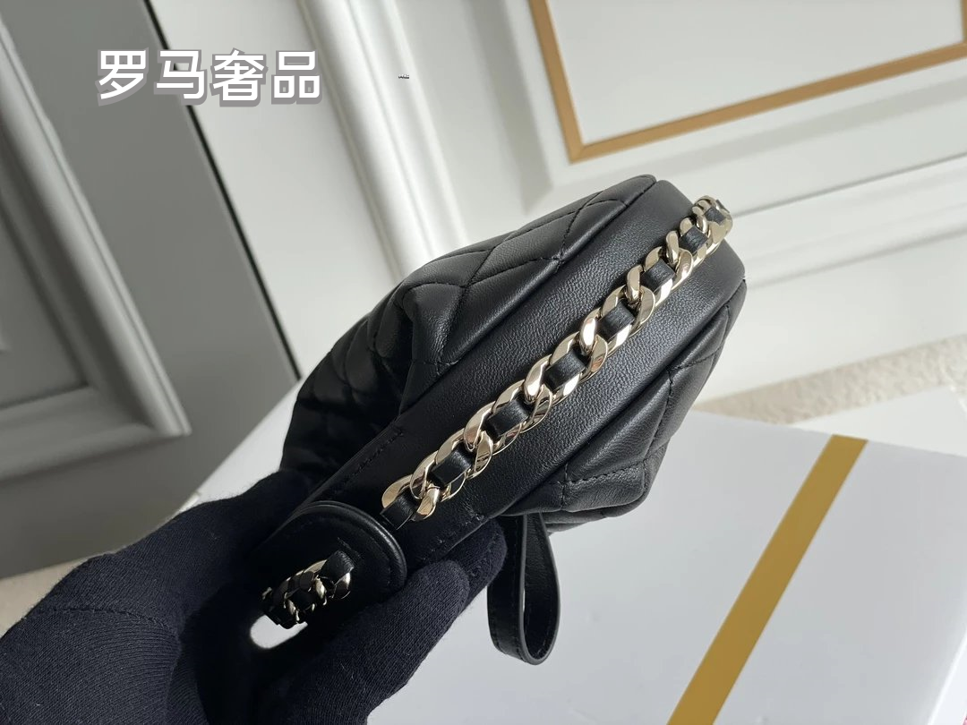 Chanel Quilted Lambskin Small Round Hobo Bag - Black with Gold-Tone Hardware