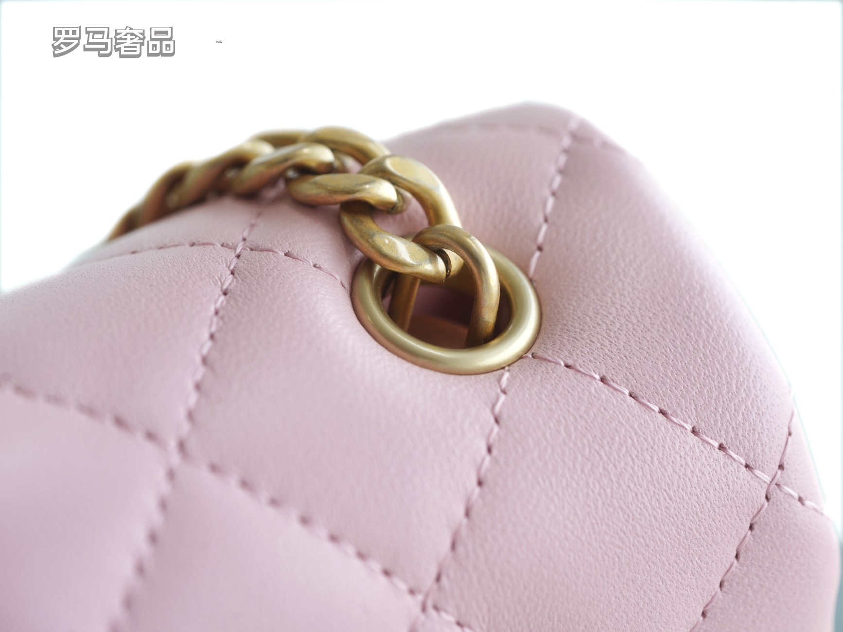 Pink Quilted Flap Bag with Gold-Tone Chain and Logo - Blue Tanzon