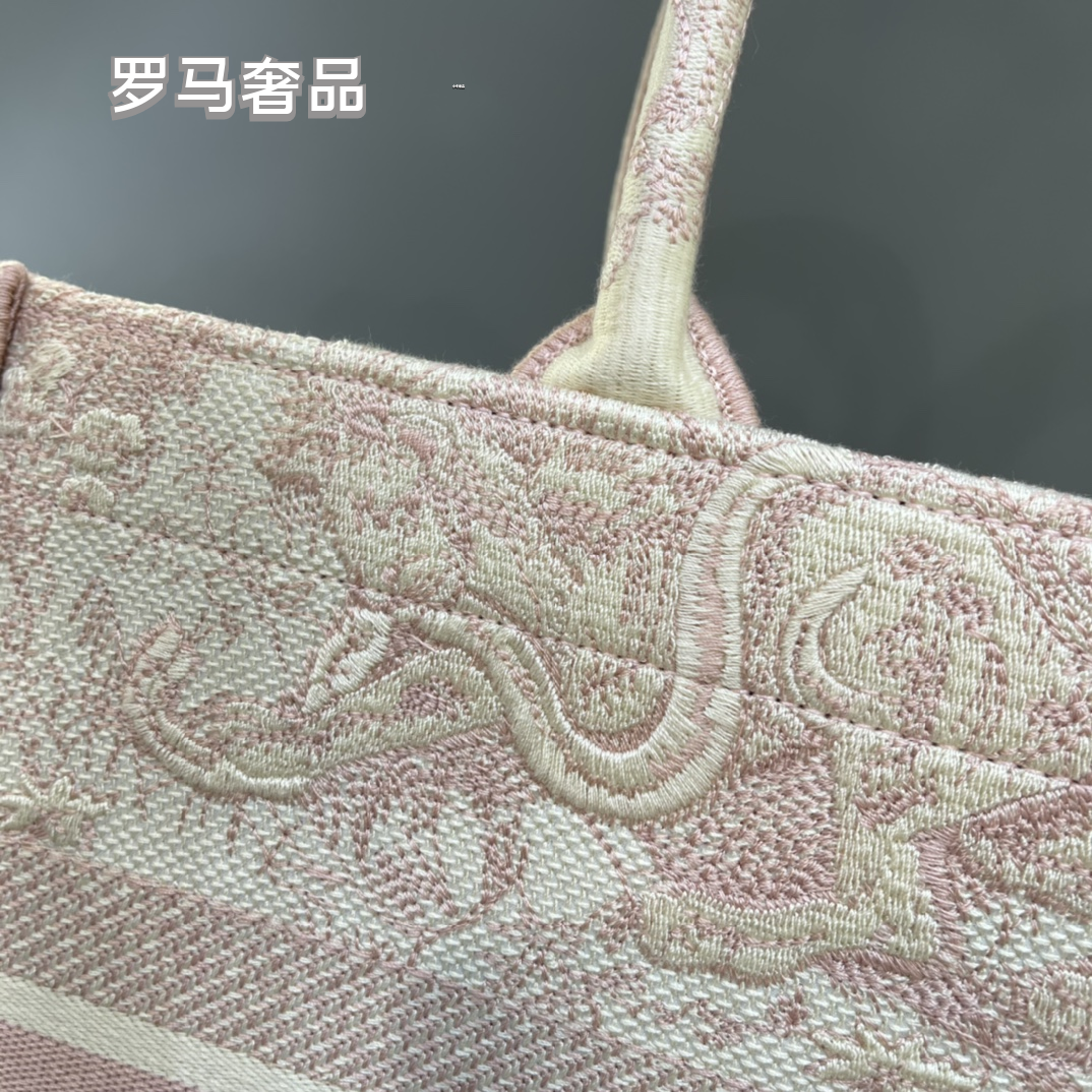 Christian Dior Small Book Tote Bag - Pink Toile de Jouy Embroidery