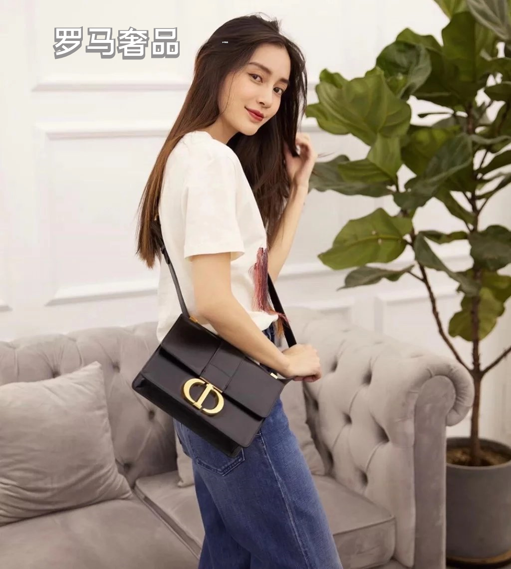Christian Dior 30 Montaigne Bag in Black Smooth Calfskin with Gold-Finish CD Clasp