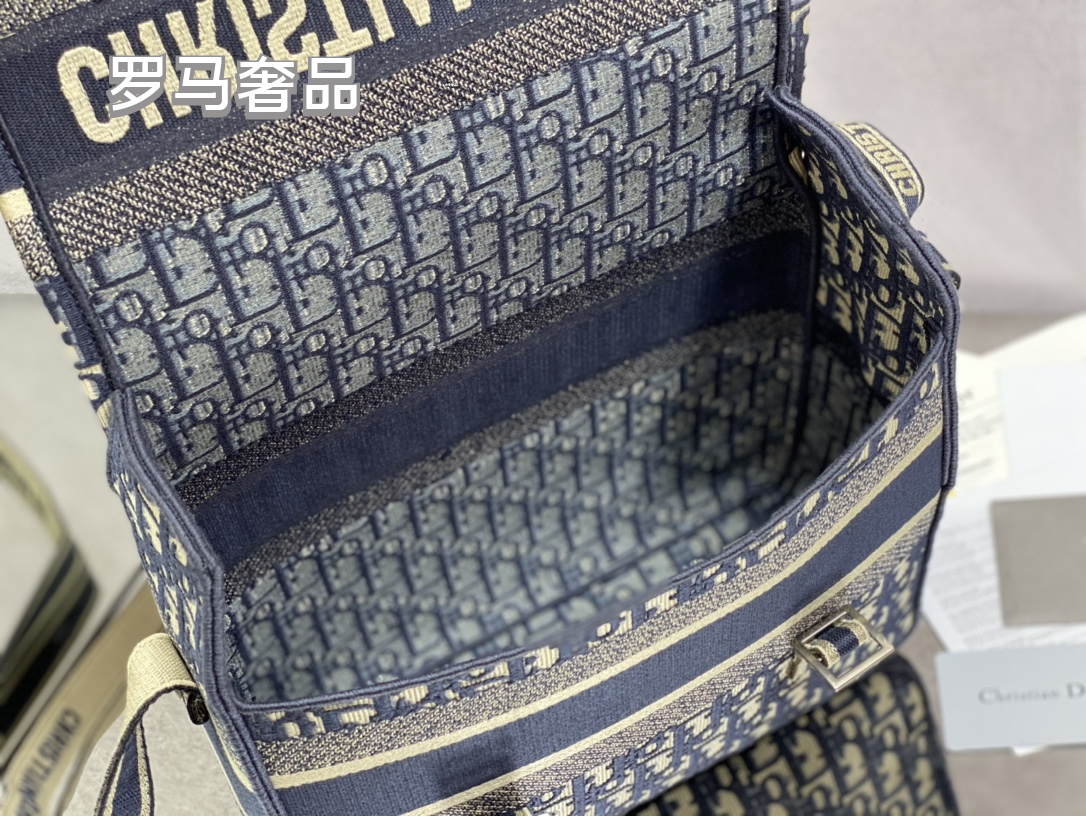 Christian Dior Oblique Canvas Messenger Bag - Navy/Beige Crossbody Bag