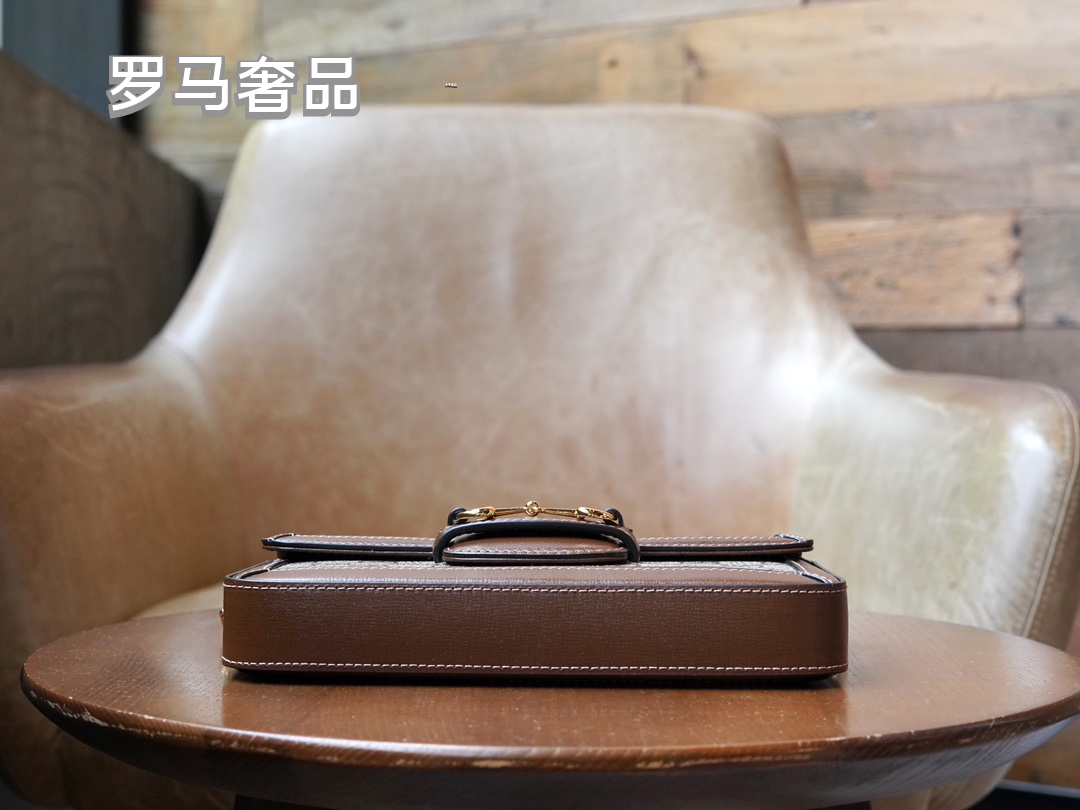 Gucci Horsebit 1955 Mini Shoulder Bag in GG Supreme Canvas with Brown Leather Trim