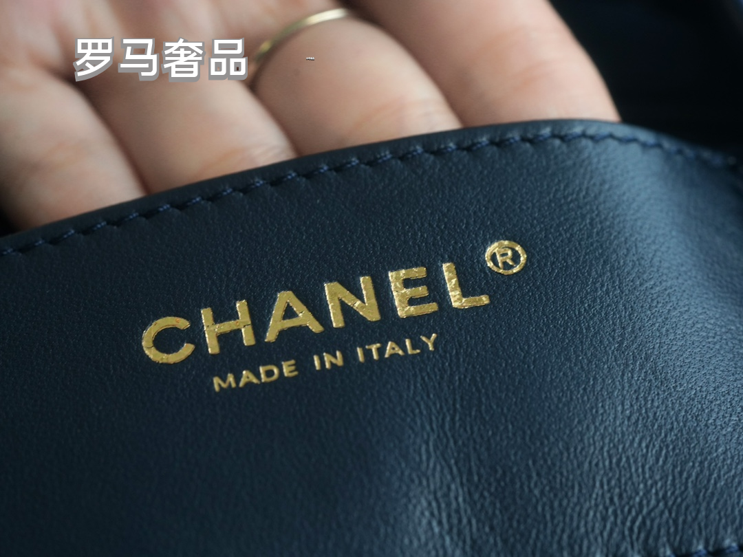 Chanel Navy Quilted Lambskin Leather Backpack with Silver-Tone Hardware