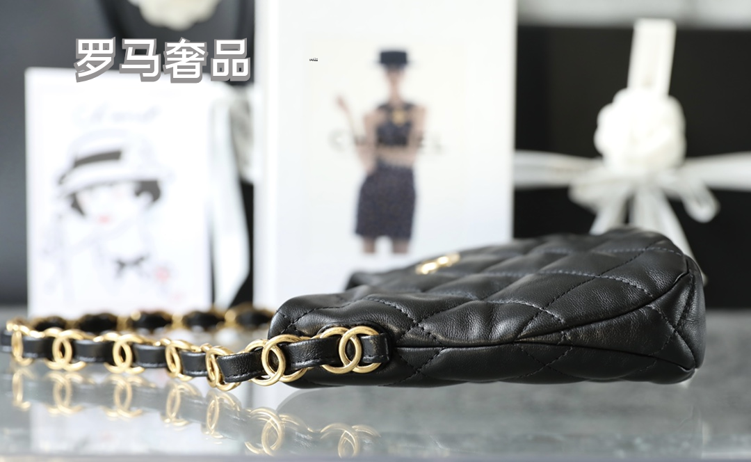 Chanel Small Hobo Bag - Black Quilted Lambskin with Gold-Tone Metal Hardware