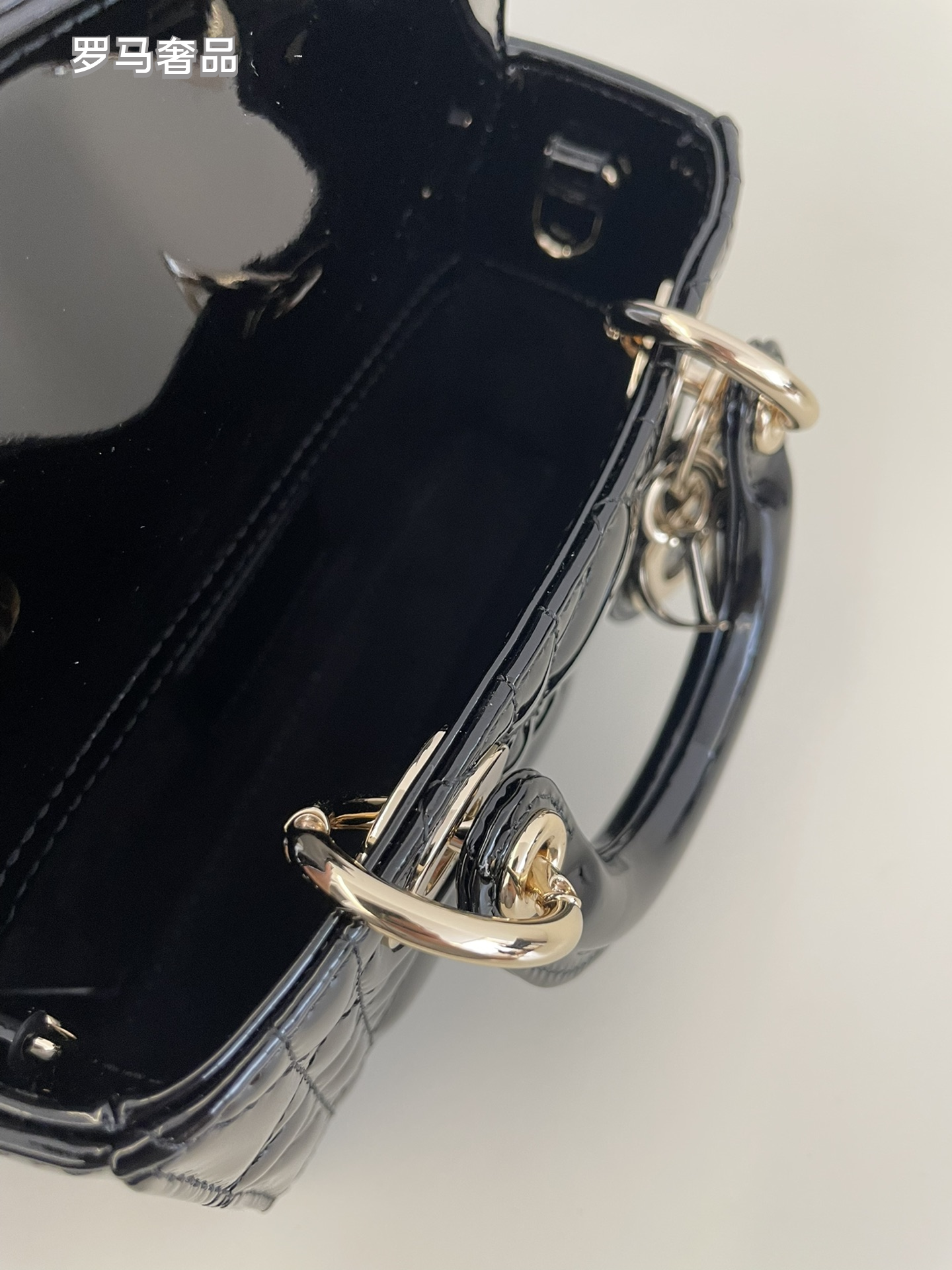 Dior Mini Quilted Patent Leather Top Handle Handbag with Charms