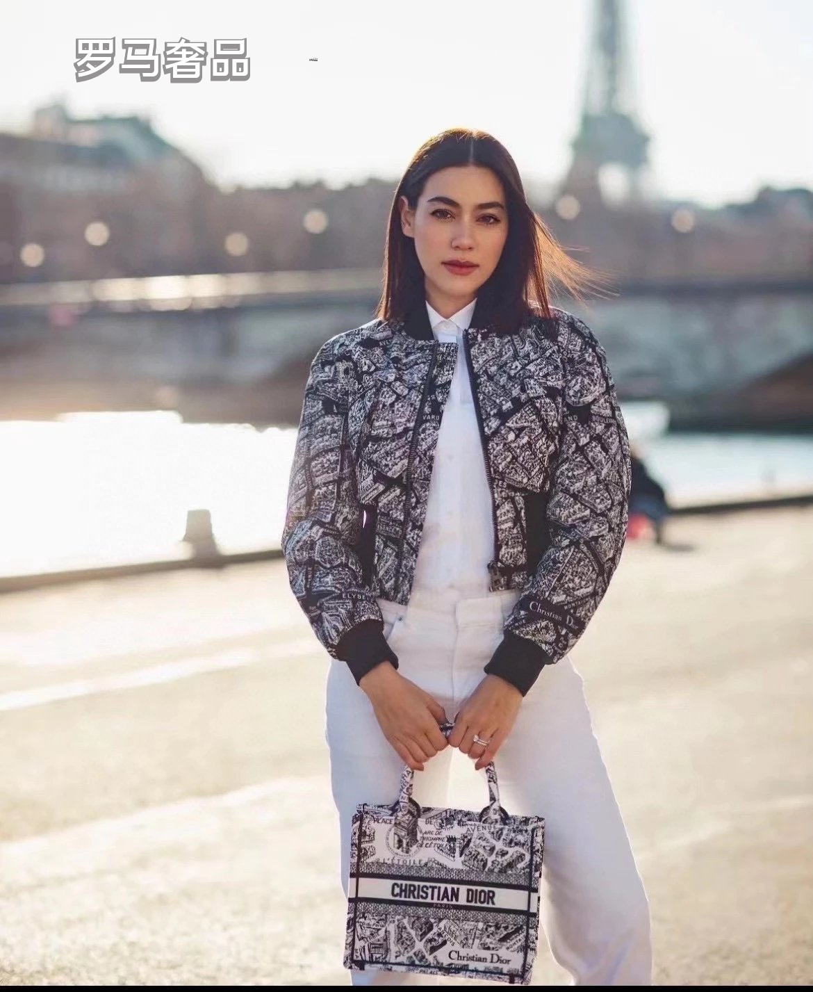 Dior Black and White Paris Street Map Embroidered Canvas Tote Bag