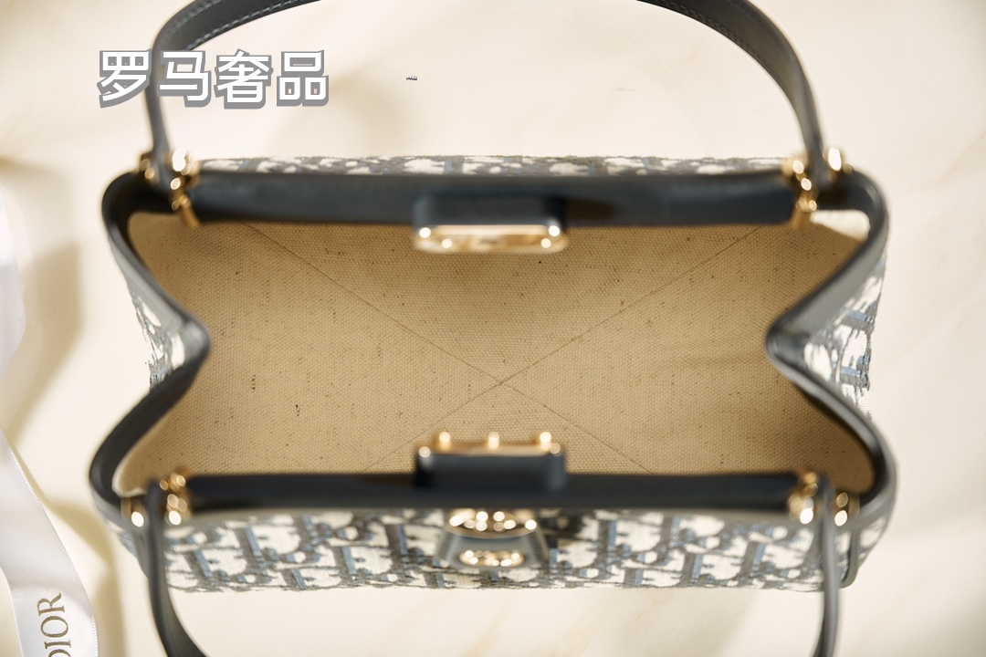 Dior Classic Monogram Print Canvas Shoulder Bag with Leather Trim
