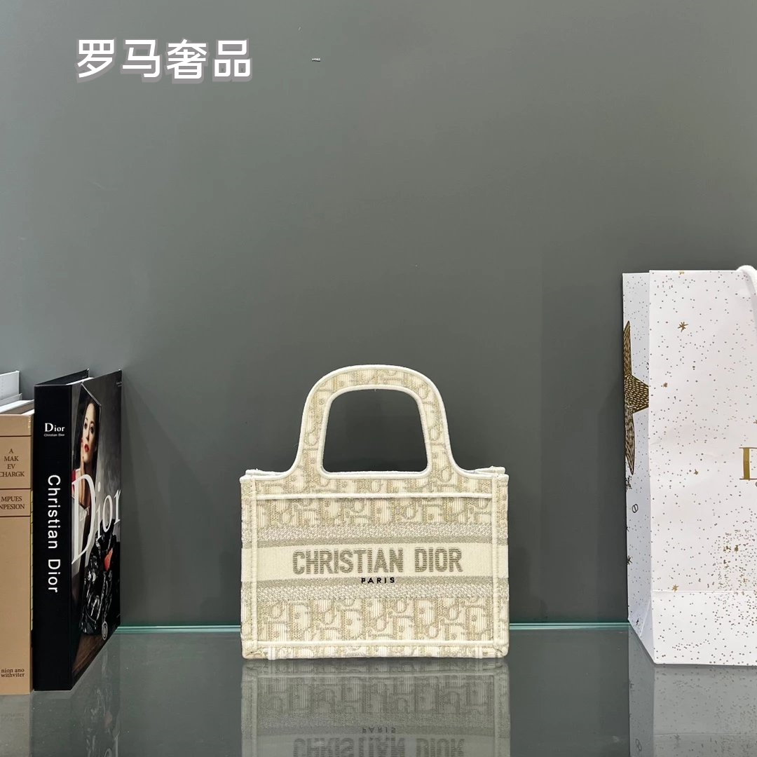 Christian Dior Blue Dior Oblique Embroidery Mini Book Tote
