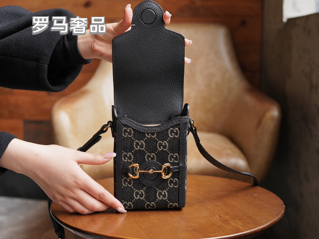 Gucci Vintage Monogram Canvas Mini Crossbody Bag with Gold Metal Clasp
